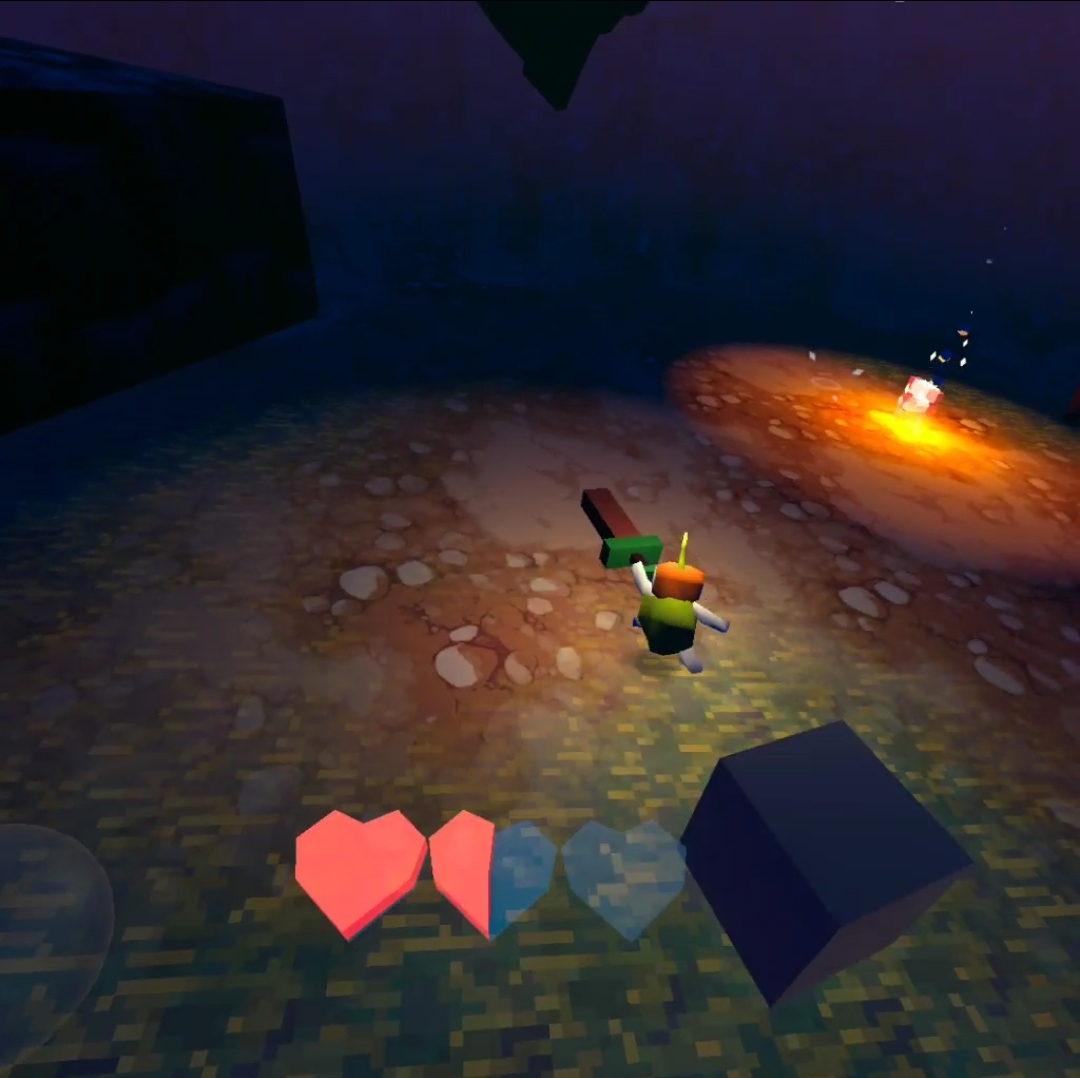 Screenshot of the beetle character running from the leever-like cube enemy.